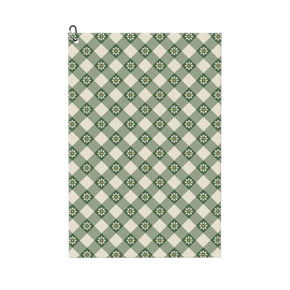 Picia Daisy Plaid Green Microfiber Golf Towel (24" X 16") with Carabiner Clip, Waffle Pattern Hook - Golf Accessories and Gifts, Father's Day, Christmas, Birthday Gift