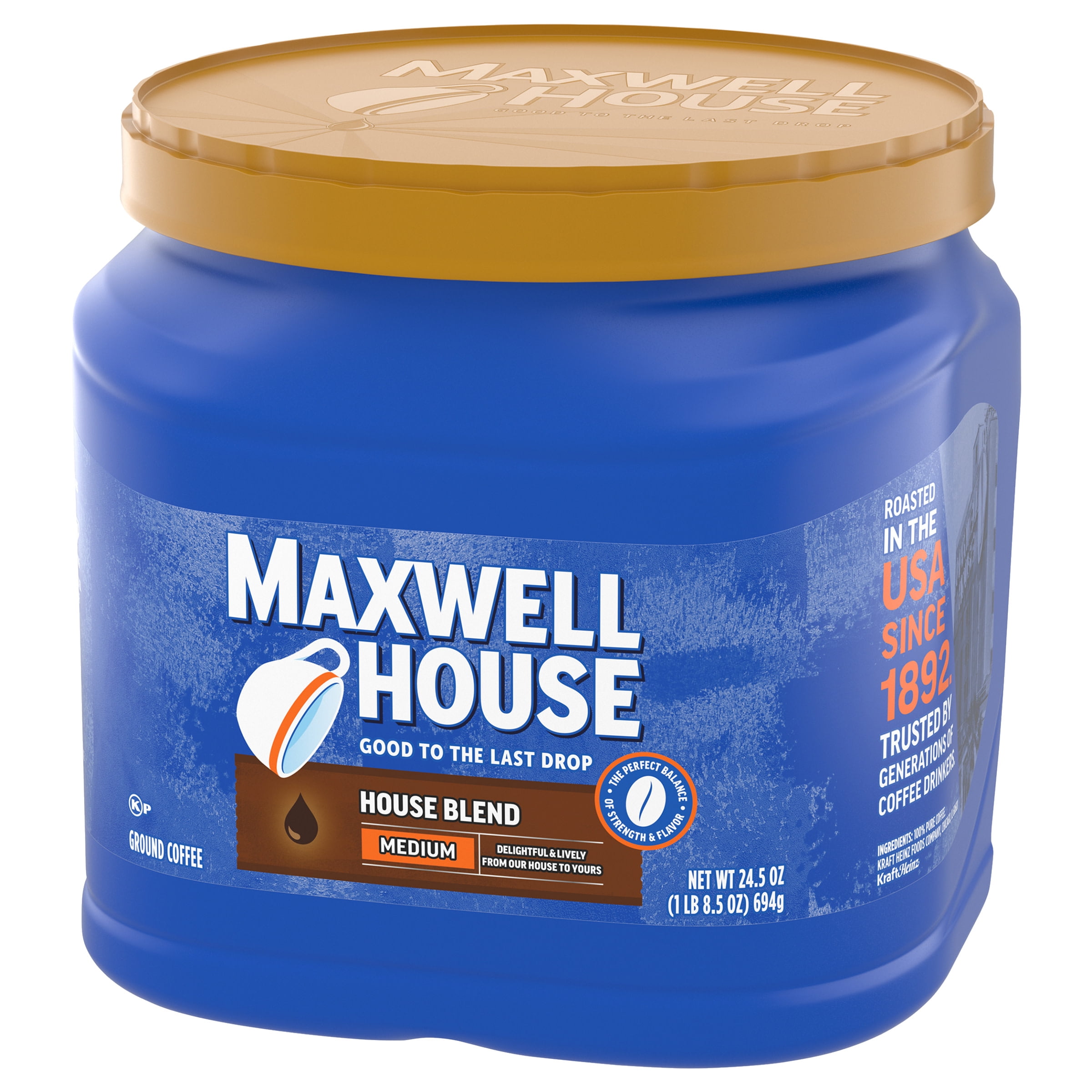 Maxwell House House Blend Medium Roast Ground Coffee, 24.5 Oz Canister ...