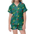 thumbnail image 2 of Teen Girls Silk Pajamas Set Dinosaur Printed Button Down Tops With Shorts 2PCS Summer Toddler Sleepwears Girls Pjs Size 12-13, 2 of 4