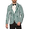 thumbnail image 1 of INSPIRAR CHIC Traje de Hombre a Rayas de Una Sola Botonadura Ajustado Casual Blazer Vertical Rayas XL Verde Blanco, 1 of 5