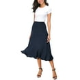 thumbnail image 7 of Urban CoCo Vintage Elastic Waist A-Line Midi Skirt (Indigo Blue, L), 7 of 7