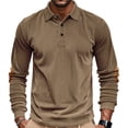 thumbnail image 2 of ZVAVZ Corduroy Polos Shirts for Men Textured Long Sleeve Golf Shirt Business Casual Work Collared Tops Brown S, 2 of 7