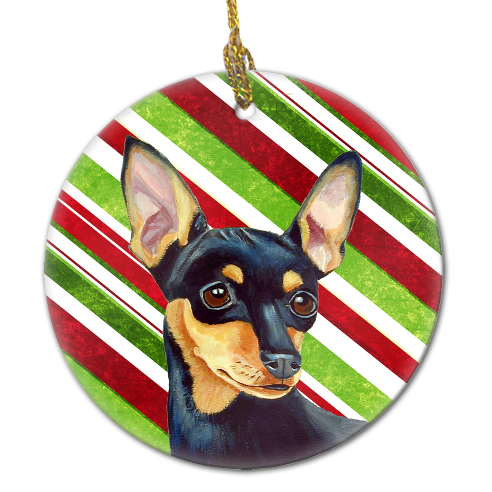 3 in Multicolor Carolines Treasures SS4585-CO1 Boston Terrier Candy Cane Holiday Christmas Ceramic Ornament SS4585 