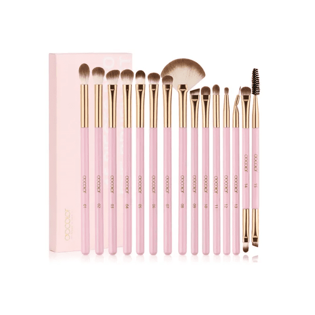 Set de 15 brochas de maquillaje Xtellar color rosa