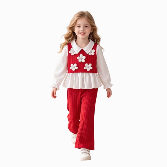 Enyan Girls Fall Clothes Long Sleeve Flared Sweatsuit Crewneck with Pants Winter 2 Piece Outfit,2-3 Years