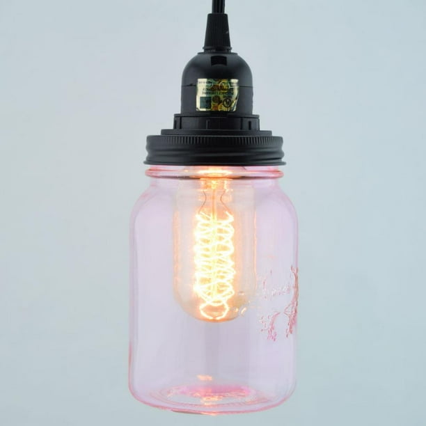 Fantado Light Pink Glass Mason Jar Pendant Kit Wide Mouth Black Cord 15ft By Paperlantern Com - Glass Bottle Pendant Light Kit Fantado Light Pink Glass Mason Jar Pendant Kit Wide Mouth Black Cord 15ft By Paperlantern Com - Glass Bottle Pendant Light Kit