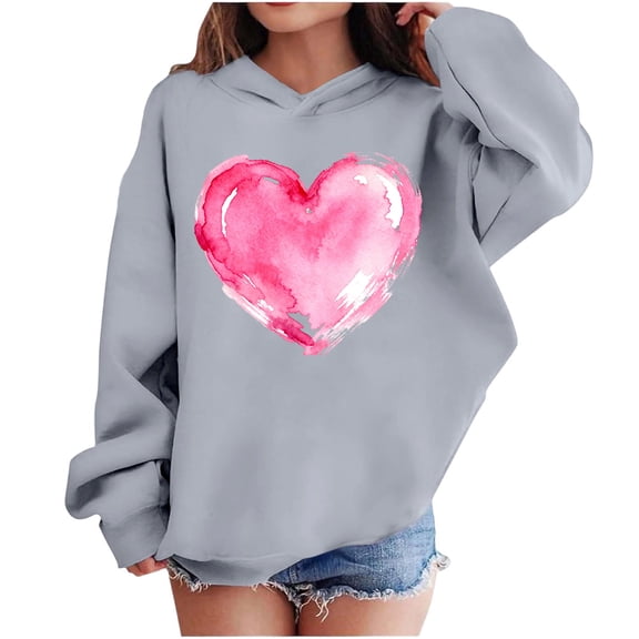 Babcutegg Valentine's Day Sweatshirts for Girls Graphic Tee Regular Fit Pullover Casual Fashion Lightweight Clothes for Girls Gray Size 7