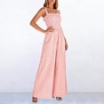 thumbnail image 4 of Jumpsuits for Women Casual Summer Cruise Spring Fashion Smocked Wide Leg Gingham Rompers with Pockets Pink, 4 of 8