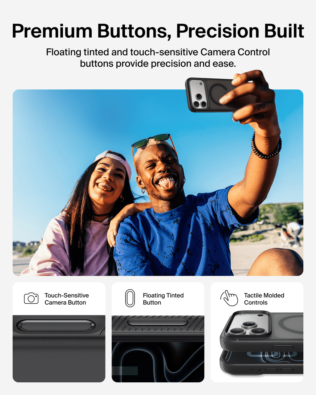 Belkin for iPhone 17 Pro Case, Grip, MagSafe Compatible w/Anti-Scratch & Anti-Yellowing Coating, Touch Sensitive Camera Control - Military Grade, Anti-Slip, Magnetic, Shockproof, Protective-Black