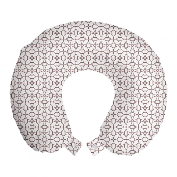 Floral Travel Pillow Neck Rest, Demonstration of Outline Drawings in Monotone Design Drawn by Hand, Memory Foam Traveling Accessory Airplane and Car, 12", Mauve Taupe White, by Ambesonne