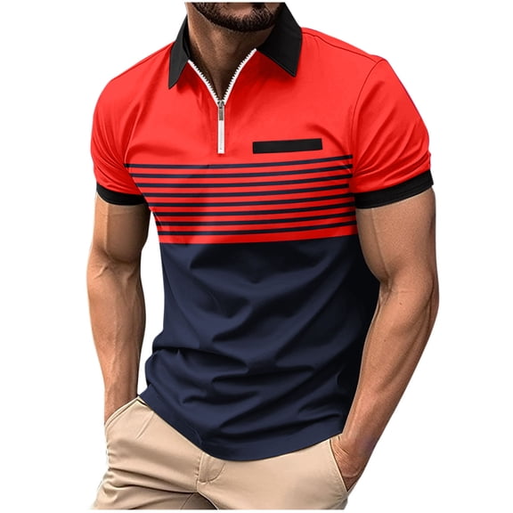 UVEASISHA Mens Polos Shirts Short Sleeve Zip Front,Men's Henley Shirts 2025 Muscle Fit Polos Shirts Vintage Casual Quarter Zipper V Neck T-Shirts for Men,Red M