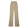 thumbnail image 5 of SNKSDGM Women's Plus Wide Leg Pants Women Casual Dress Pants Women Stretchy Short Women's Solid Color Linen Drawstring Pants Loose Fit Casual Style L, 5 of 5