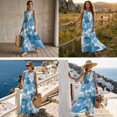 thumbnail image 3 of FOR U DESIGNS Blue Tie Dye Print Matchable Couple Outfit Matching Clothes Set Linen-Style Men Button Down Shirt Sleeveless Maxi Dress with Pockets, 3 of 7