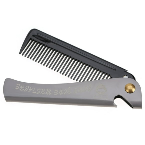 Peahefy Folding Pocket Moustache Shaping Comb Stainless Steel Round Comb Teeth Beard Comb ,Beard Comb, Portable Beard Comb