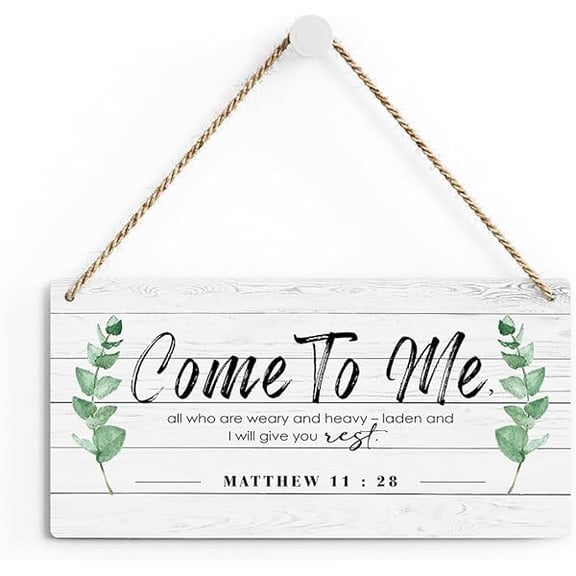 Wall Art Christian Rustic Come to Me Bible Verse Wood Decor Sign Matthew 11 8 Scriptures Printed Wood Sign Hanging Door Sign Decorative Wood Sign Home Decor 6x12 Inch