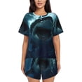 thumbnail image 1 of Balery Undersea Shark Conjunto de Pijama para Mujer con Estampado, Dos Piezas de Manga Corta y Shorts, Ropa de Dormir Suave con Cuello Redondo y Bolsillos-Small, 1 of 6