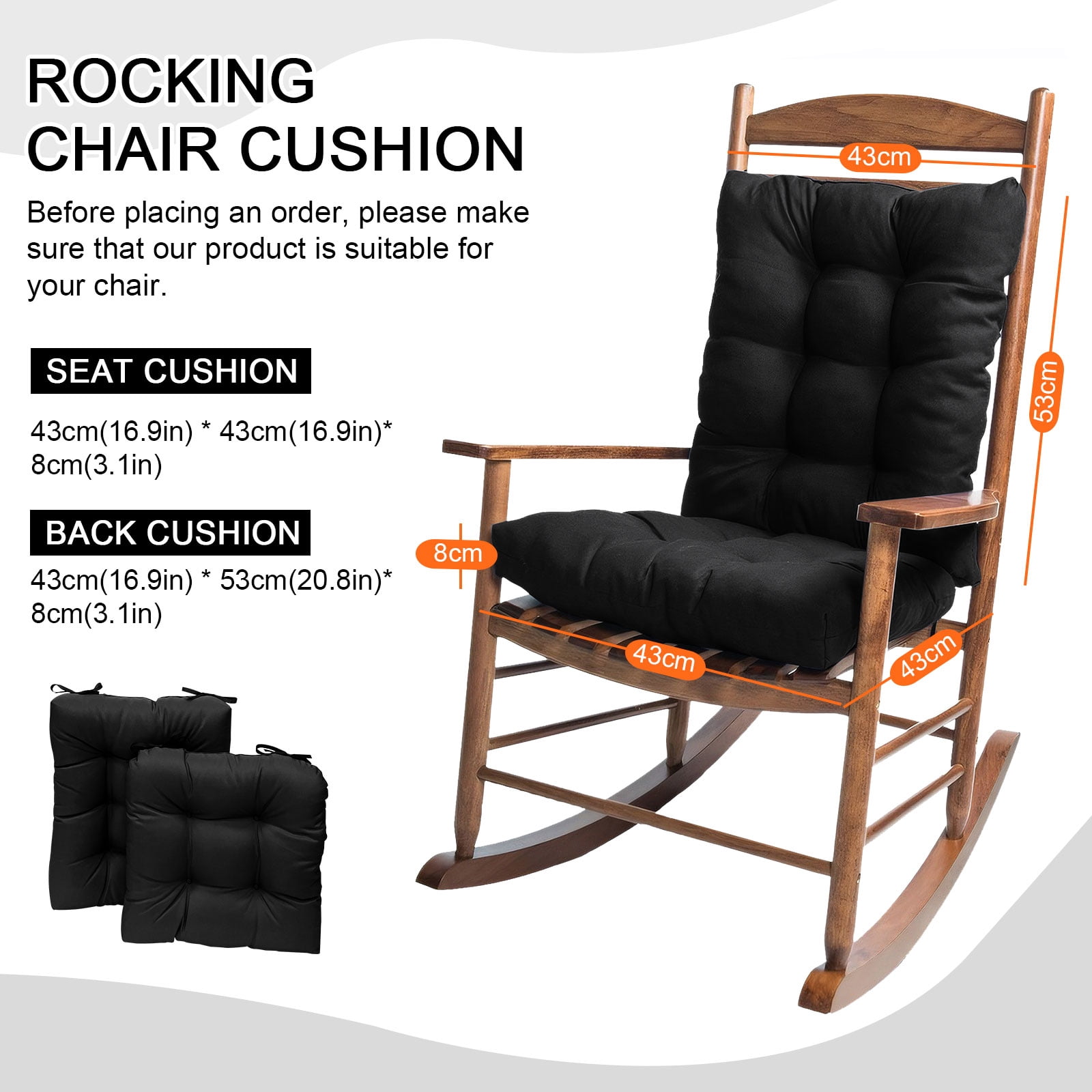 TOPCHANCES Water Resistant Rocking Chair with Non Slip Ties, 2 Piece