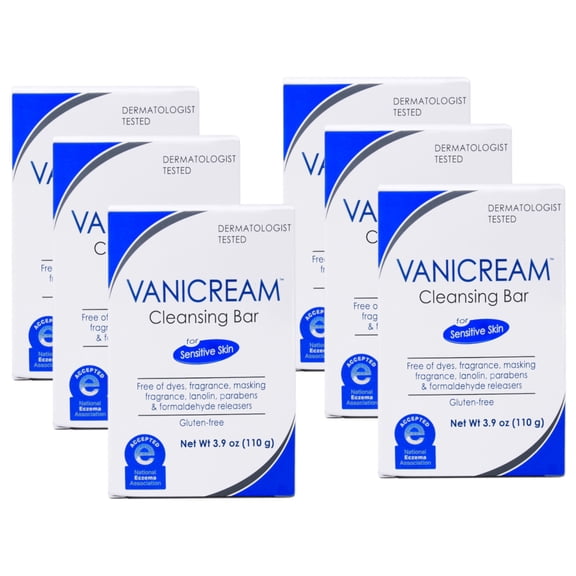 Vanicream Cleansing Bar for Sensitive Skin, Free of Dyes Fragrance Lanolin Parabens and Formaldehyde Releasers, Gluten Free, Dermatologist Tested, 3.9 oz (Pack of 6)