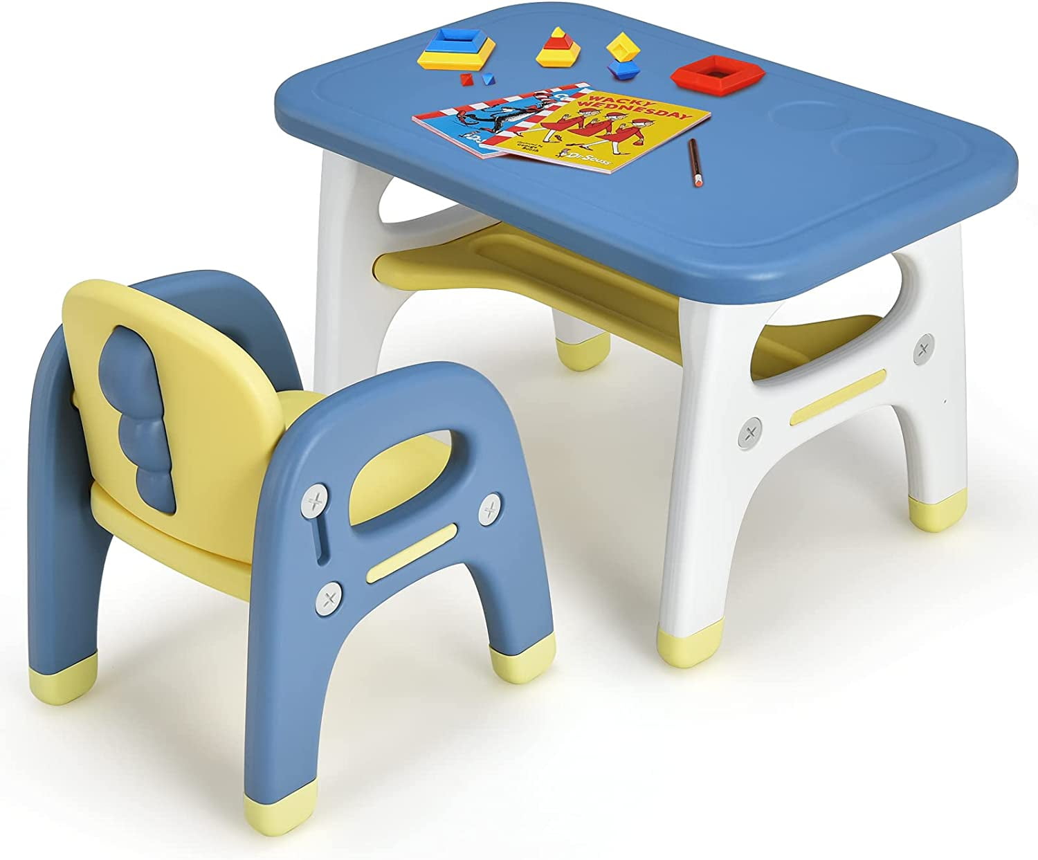 Kids Table and Chair Set, Dinosaur Shape Children Activity Table and 1 Chair for Art Craft, Building Blocks, 2-Piece Toddler Furniture Set for Daycare Playroom, Gift for Boys Girls