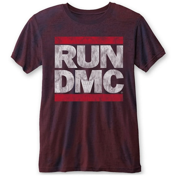 Men's Run DMC DMC Logo (Burn Out) Slim Fit T-shirt Small Navy Blue & Red