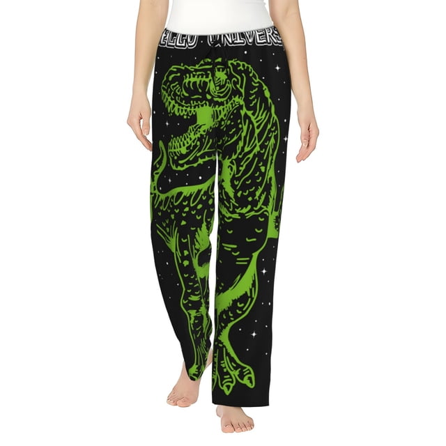 Fotbe DINOSAUR IN SPACE Pantalones de Pijama para Mujer, Pantalones de Dormir, Pantalones Pj con Cordón y Bolsillos-Medium