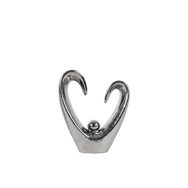 Open Heart Abstract Sculpture In Ceramic, Small, Silver