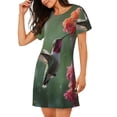 thumbnail image 2 of Fotbe Humming Bird 1 Bata de Dormir para Mujer con Estampado, Camisón de Algodón de Manga Corta, Ropa de Dormir Casual, 2 of 6