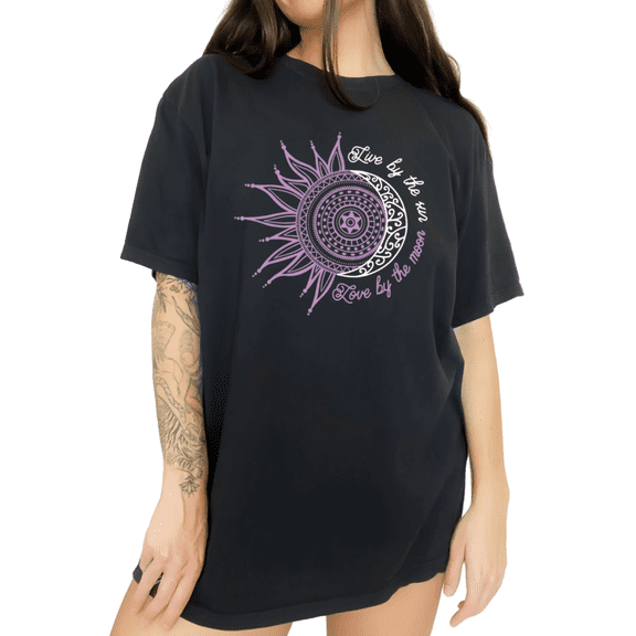 Spiritual Sun Moon Mandala Art Short Sleeve T-Shirt Everyday Black Tops