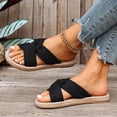 thumbnail image 2 of Floleo Women's Cross Strap Fabric Slide Sandals, Open Toe Woven Trim Midsole Slip-On Footwear, Five Solid Tone Lightweight Non-Slip Summer Casual & Beach Slippers(Black,9.5), 2 of 6