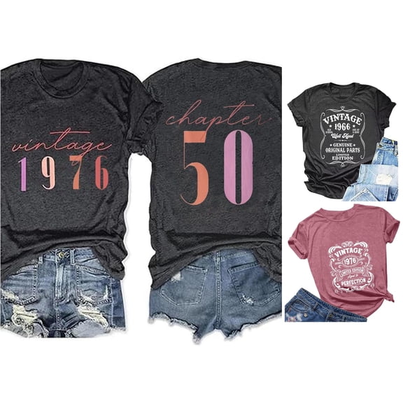 Trendfront Womens Vintage T Shirts Crewneck Short Sleeve 1976 Limited Edition Graphic Aged To Perfection Letter Print Birthday Gift Casual Tee Tops