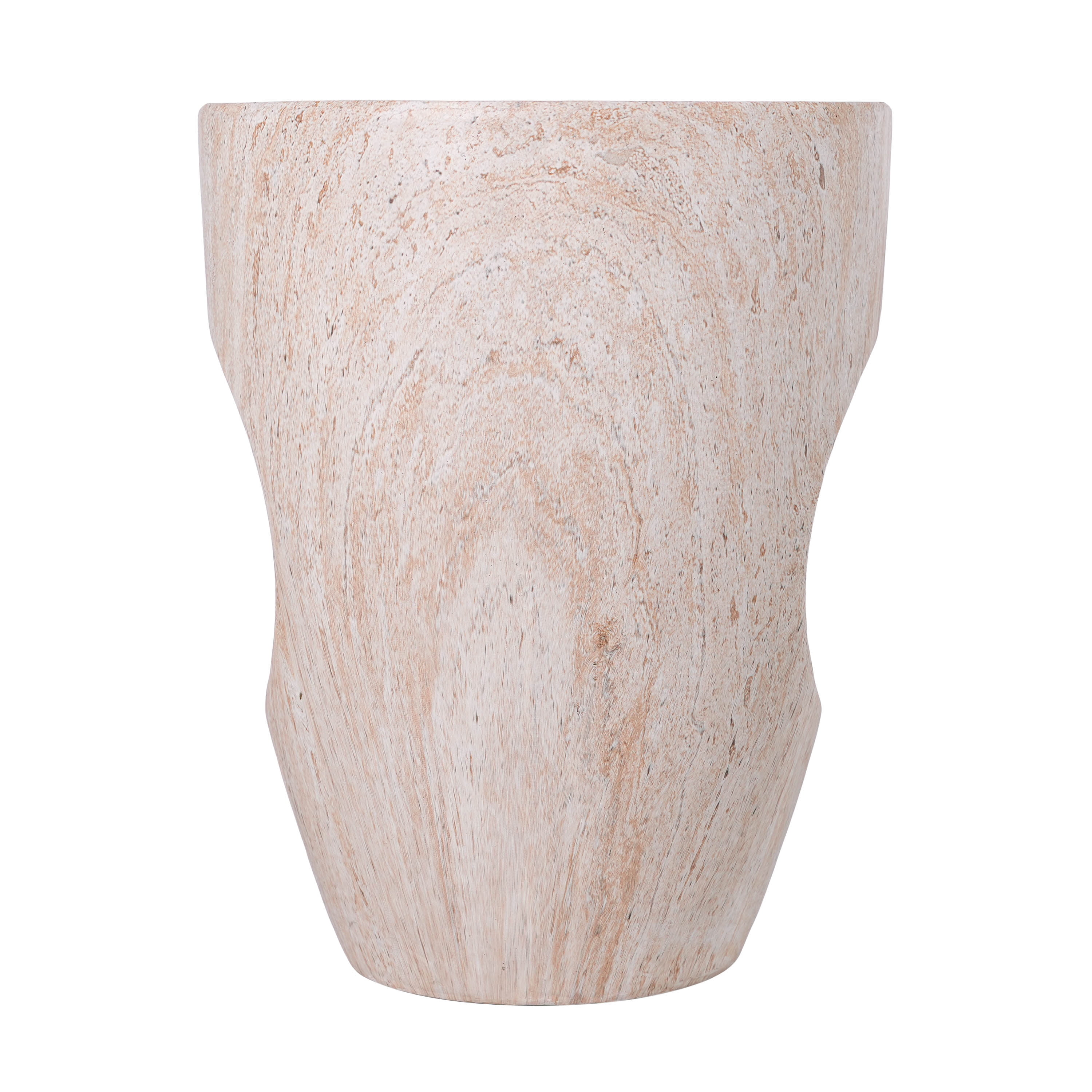 Round MGO Side Table 14.96 Inch, Faux Marble Outdoor Garden Stool and Indoor End Table, No Assembly Required, Beige Marble