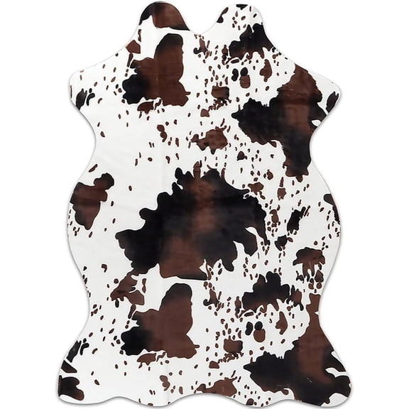 Cow Print Rug - 3.6x2.5 Feet Cow Hide Rugs Faux Cowhide Rug Cute Area Rug Fun Western Room Decor Cow Rugs for Living Room Bedroom Non-Slip Brown(43 inches x 29 inches)