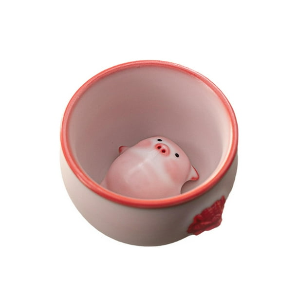 Figura en miniatura de taza de té de cerámica con mascota de té, regalo de colección, estatua de cerdito, taza de té de Kung Fu para oficina y sala de 160 ml
