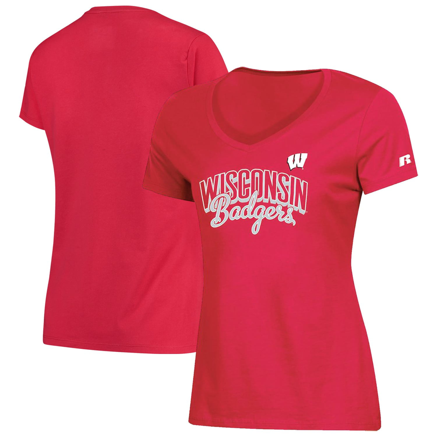 Wisconsin Badgers Russell Athletic Women's Arch V-Neck T-Shirt - Red