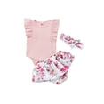thumbnail image 1 of Xingqing Newborn Baby Girl Romper Ruffle Ribbed Romper Bodysuit Floral Short Pants Outfits Summer Clothes, 1 of 7