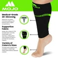thumbnail image 2 of Mojo Footless Compression Socks Unisex (3 Pairs) 20-30 mmHg Black/Green, Small, 2 of 5