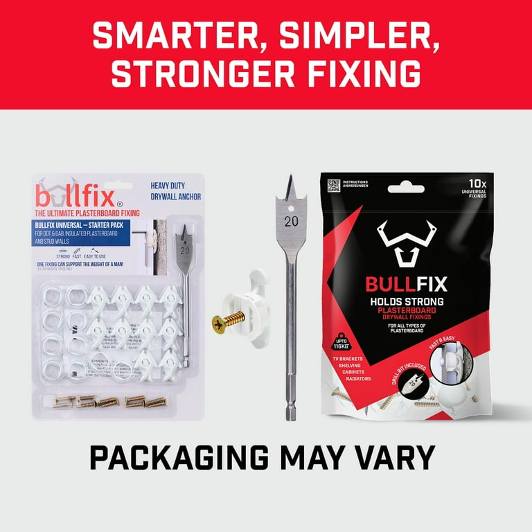 Bullfix Universal Drywall Anchors, Holds up to 255lbs, Hollow Wall