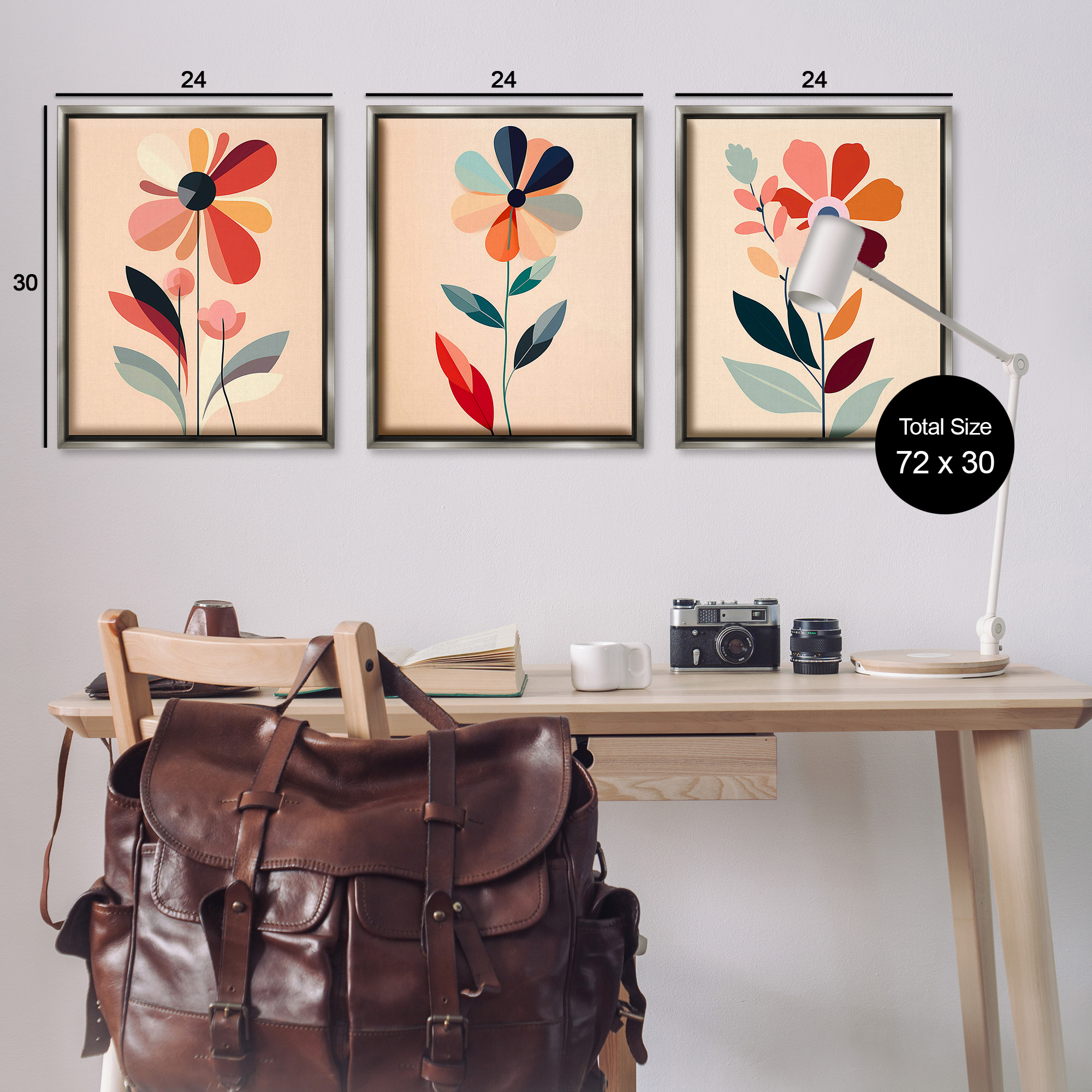 Stupell Industries Funky Modern Flowers Botanical & Floral Painting Gray Floater Framed Canvas Art Print Wall Art, 25 x 31, Set of 3