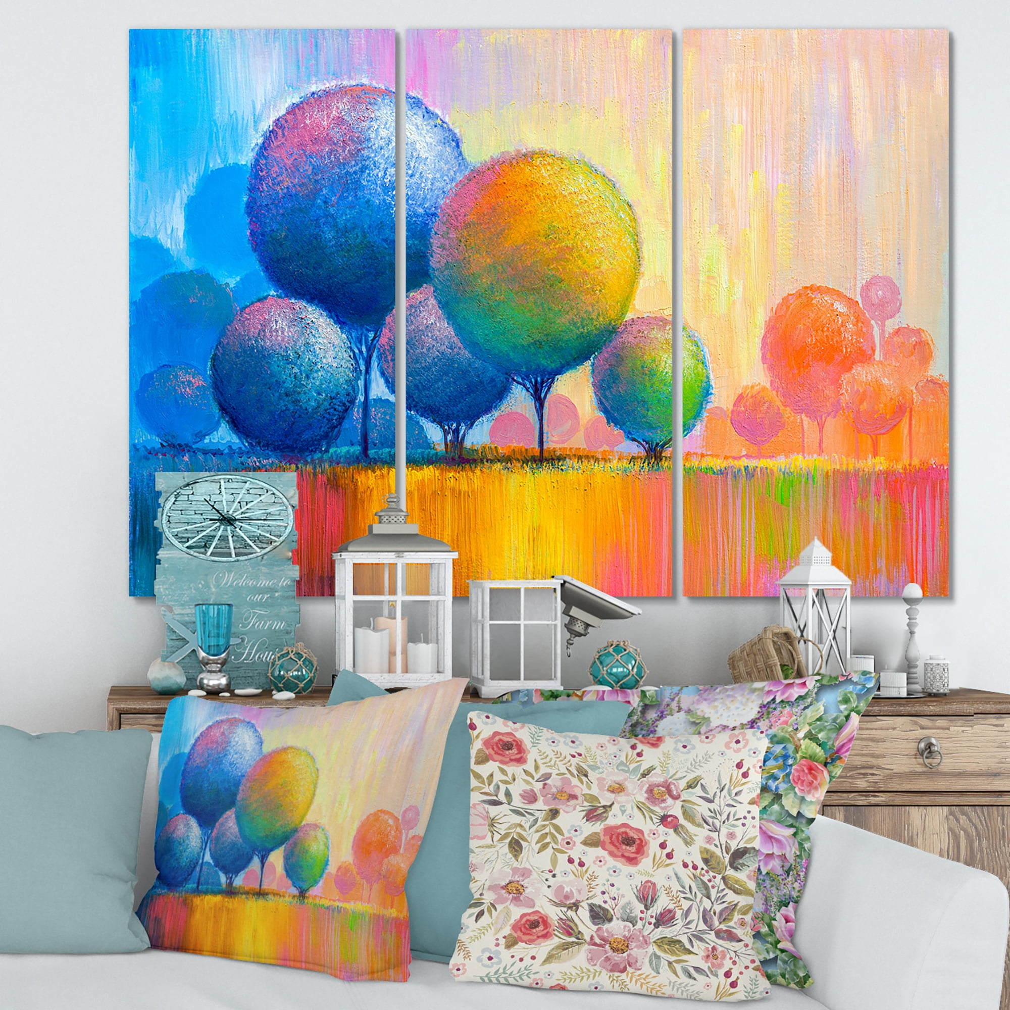 Designart ' Ornamental Colourful Trees VII ' Modern Canvas Wall Art Print
