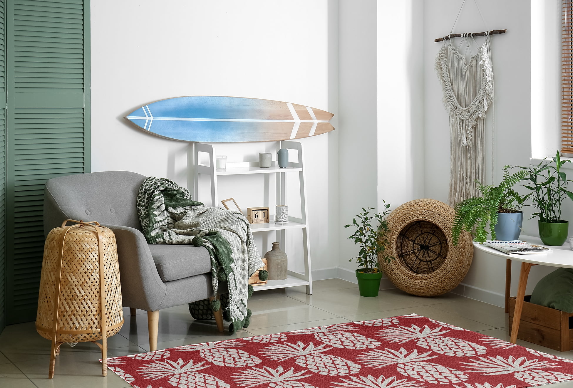 Simply Daisy 4' x 6' Pineapple Pattern Chenille Rug, Ligonberry Red