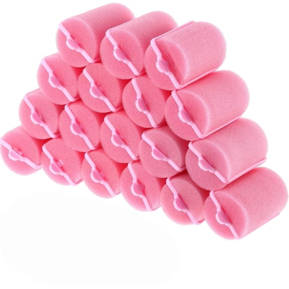 18pc Large Sponge Hair Rollers - Soft Foam Sleep-in Curlers for Women. 1.6" x 2.8" Pink Hairdressing Rollers for Heatless Curls & Overnight Volume