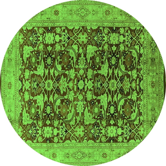 Ahgly Company Indoor Round Oriental Green Industrial Area Rugs, 5' Round
