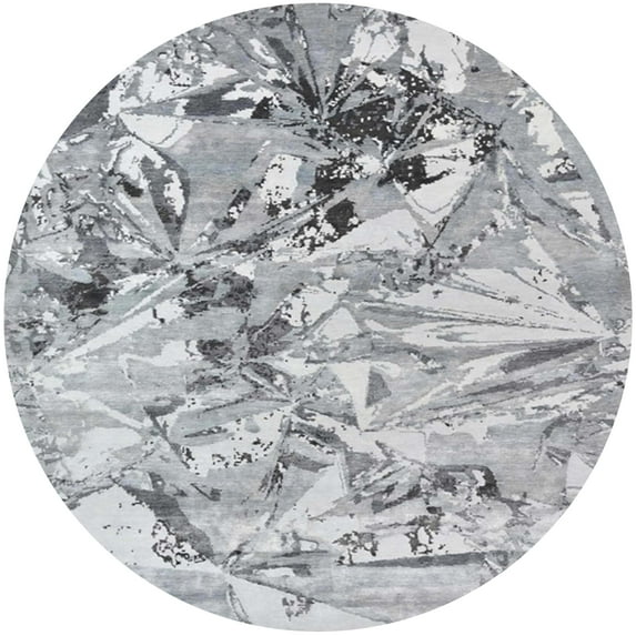 Ahgly Company Machine Washable Indoor Round Industrial Modern Platinum Silver Gray Area Rugs, 3' Round