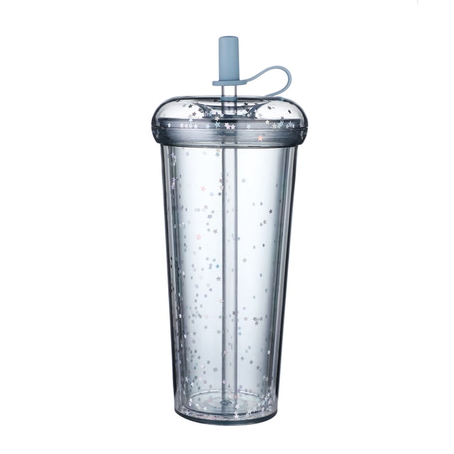 TIMIFIS Drinking Glasses Cups Double Straw Cup Donuts Star Sequins Net Red Couple Water Cup Cups For KitchenFall