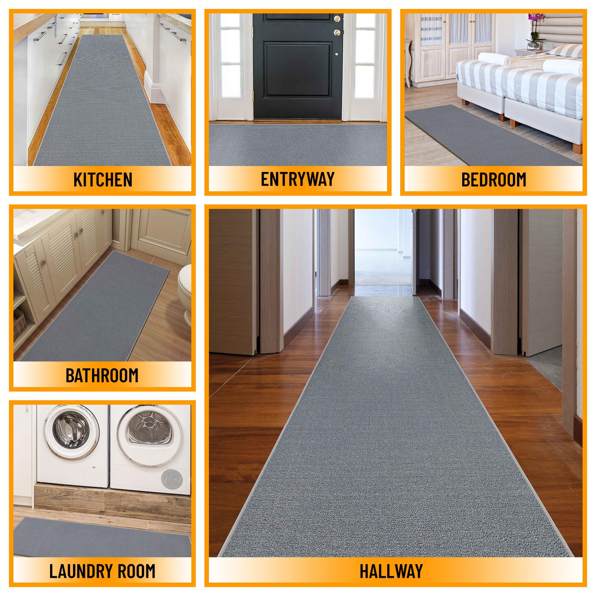 Sweet Home Stores Non-Slip Rubberback Solid 3x10 Runner Rug, 2'7" x 9'10", Gray