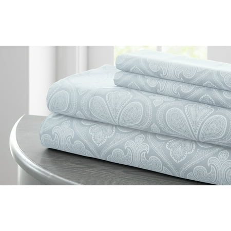 - Paisley printed 4 pc sheet set Pearl Blue Queen