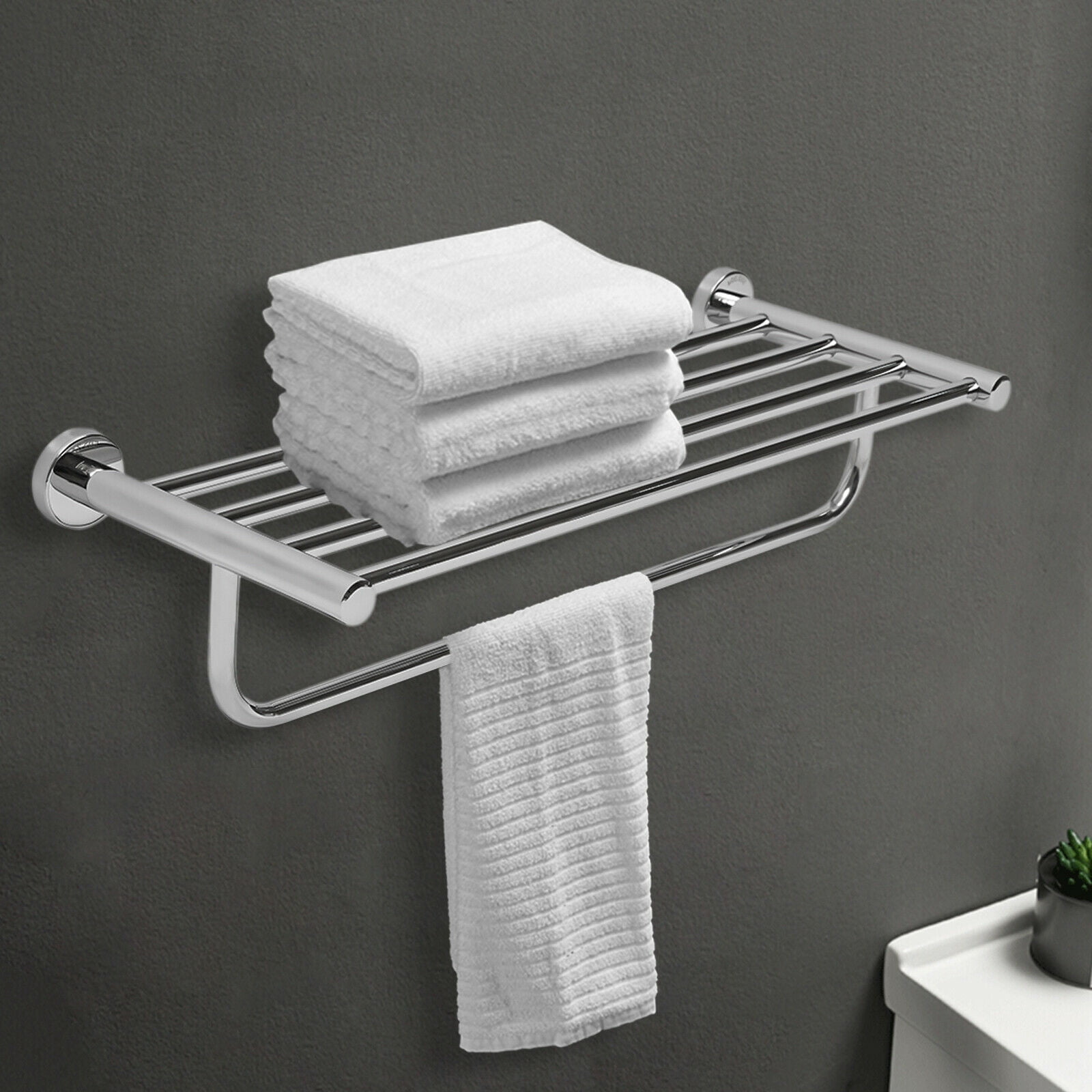 Wall Mounted Towel Rack Bathroom Hotel Rail Holder Storage Shelf Stainless Steel 