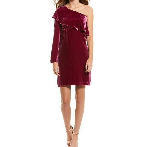 Nicole Miller Artelier ROYAL PLUM Crinkled Velvet One Shoulder Dress, US 6