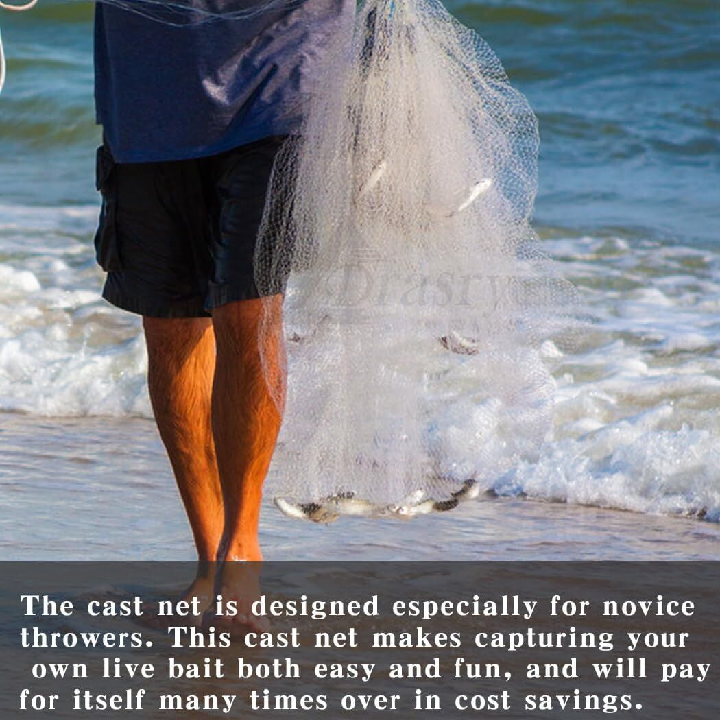 Drasry Fishing Cast Net 3/8 Mesh 3FT Bait Trap Fish Throw Nets Monofilament Line