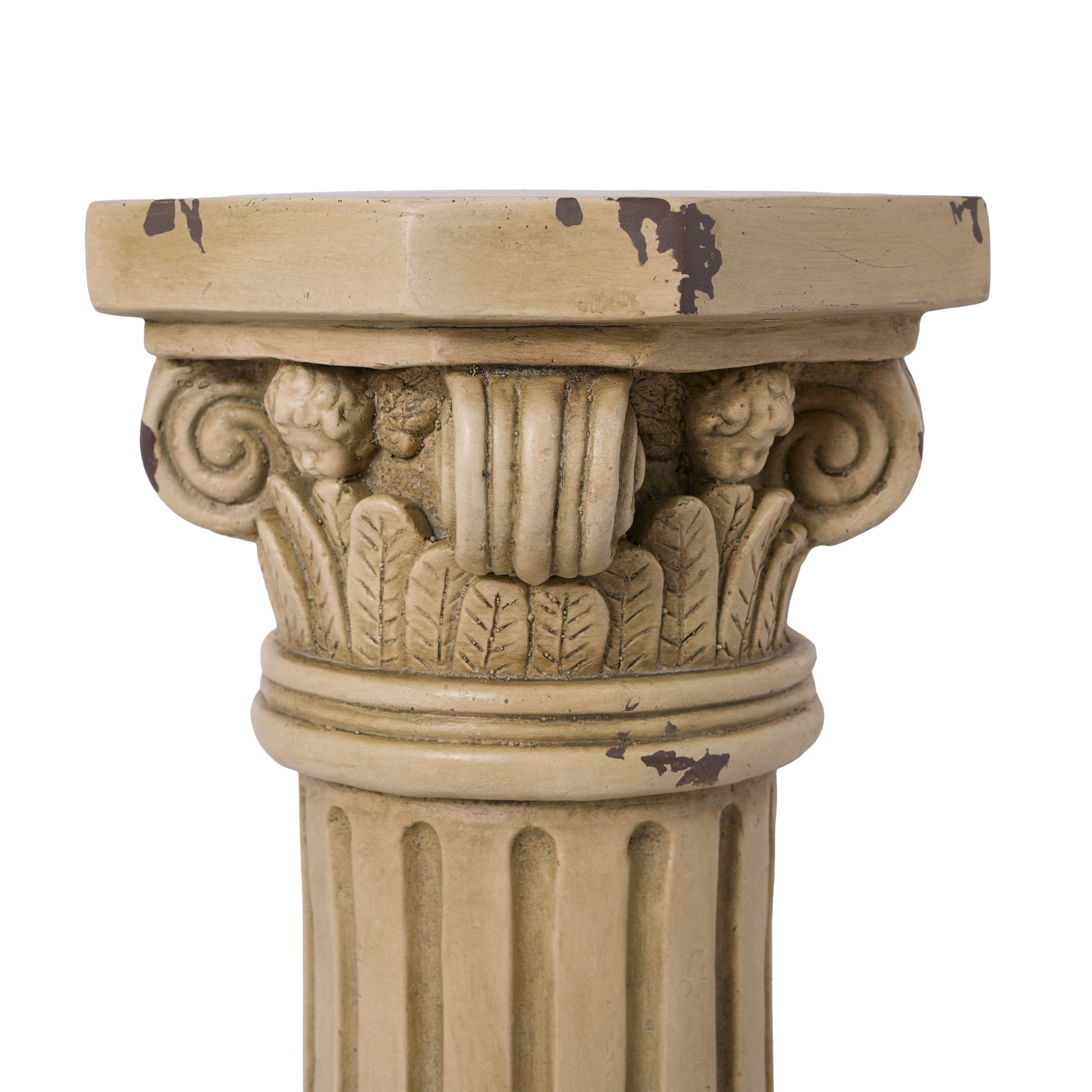 Christopher Knight Home 18.5" Ionic Pedestal Plant Stand, MGO Indoor Outdoor Side Table, Antique Yellow